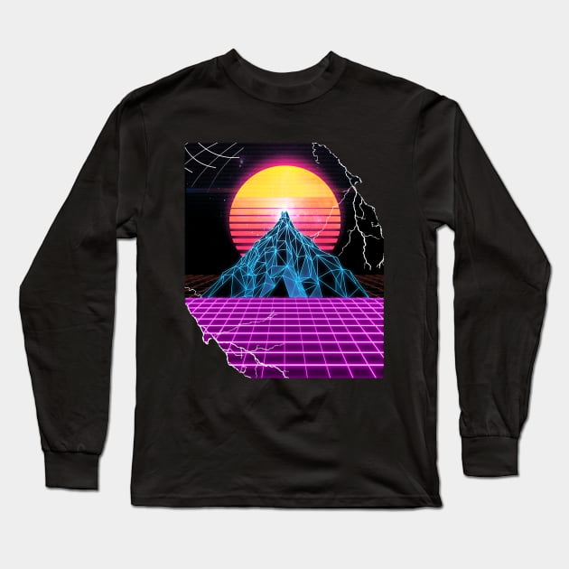 Outrun Synthwave Vaporwave Aesthetic sunset 80s style Long Sleeve T-Shirt by mohazain